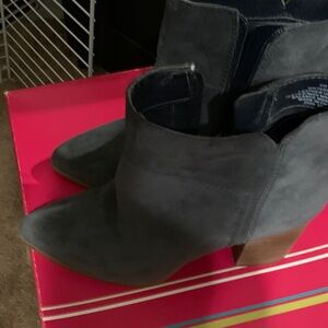 Nine West Gray Suede Pointed Toe Ankle Booties